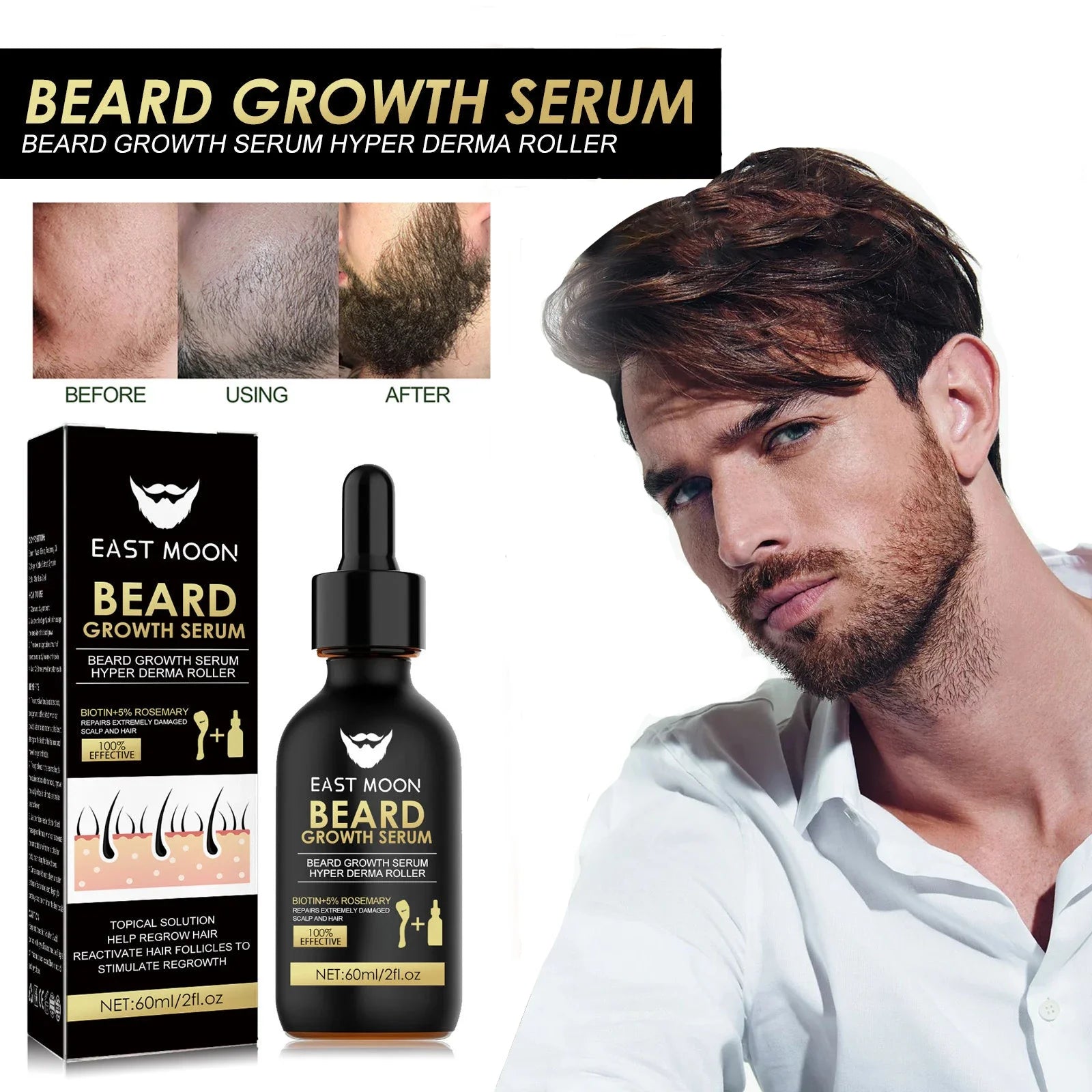 Men Beard Growth Serum Hair Styling Essential Oil Grow Beard Thicker anti Hair Loss Products Softening Moisturizing Beard Liquid